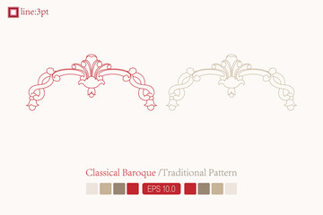 Canvas Print - Vintage symmetrical baroque pattern. Vector lineart. Victorian Art Deco. European oriental flower vector design decoration pattern floral card art illustration vintage ornament frame red gold spring 