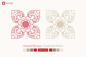 Wall Mural - Vintage symmetrical baroque pattern. Vector lineart. Victorian Art Deco. European oriental flower vector design decoration pattern floral card art illustration vintage ornament frame red gold spring 