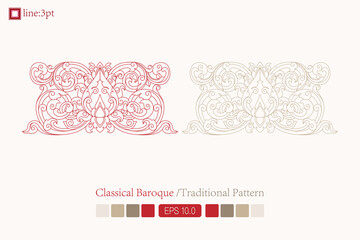 Wall Mural - Vintage symmetrical baroque pattern. Vector lineart. Victorian Art Deco. European oriental flower vector design decoration pattern floral card art illustration vintage ornament frame red gold spring 