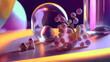 Colorful still life of crystal objects with vivid colors