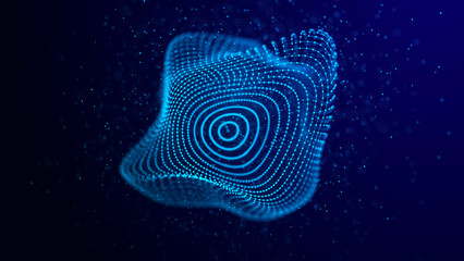 Futuristic particle sphere with broken structure. Big data technology background. 3d rendering.