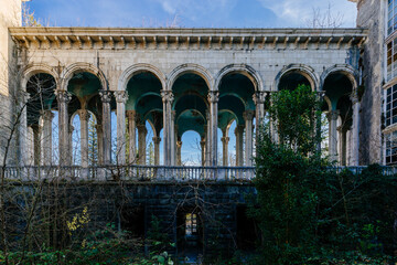 Sticker - Large hall with columns in old abandoned mansion