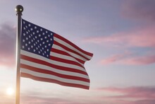 Flag At Dawn In The Wind The United States