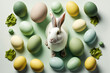 Wiosenny królik wielkanocny na tle z jajkami, Spring Easter rabbit on a background with eggs - AI Generated