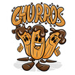 Churros. Funnny cartoon character. Vector isolated background