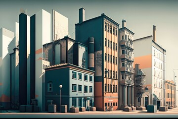 Wall Mural - Urban buildings panorama illustration. Generative AI