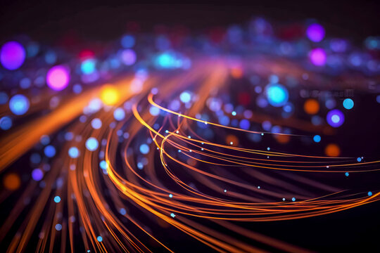 colored electric cables and led. optical fiber, intense colors, background for technology image and 
