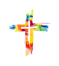Colored Religious Cross Brushstroke. Vector Illustration