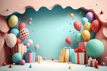 Colorful Birthday Background With Balloons. Generative AI Illustrations