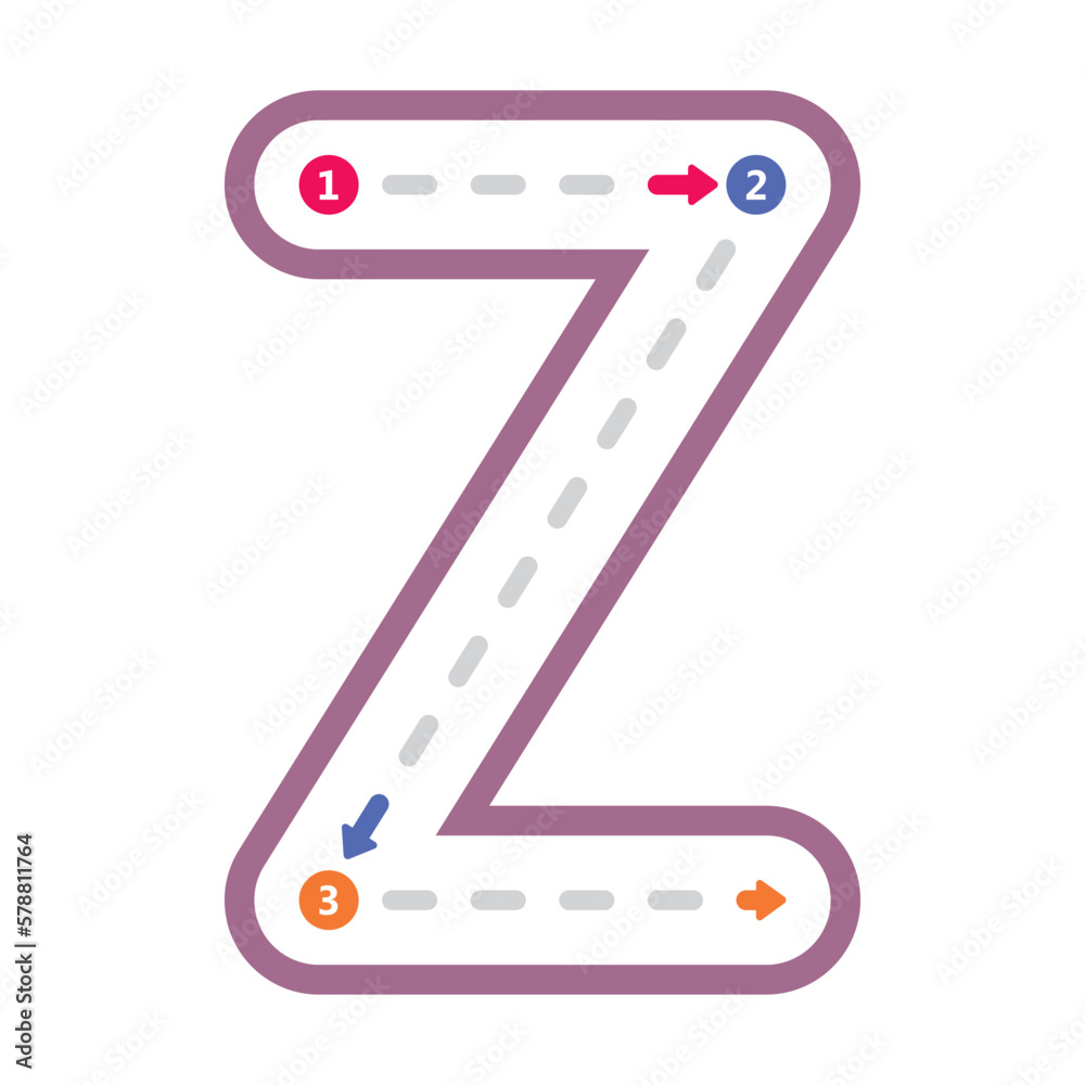 Tracing alphabet letter Z uppercase prewriting dotted line element for ...