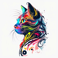  Abstract water color portrait of a cat. Created using generative AI tools