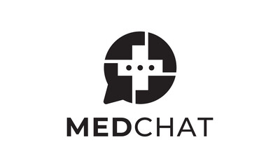 Sticker - health chat logo, medical cross creative combination vector icon design.