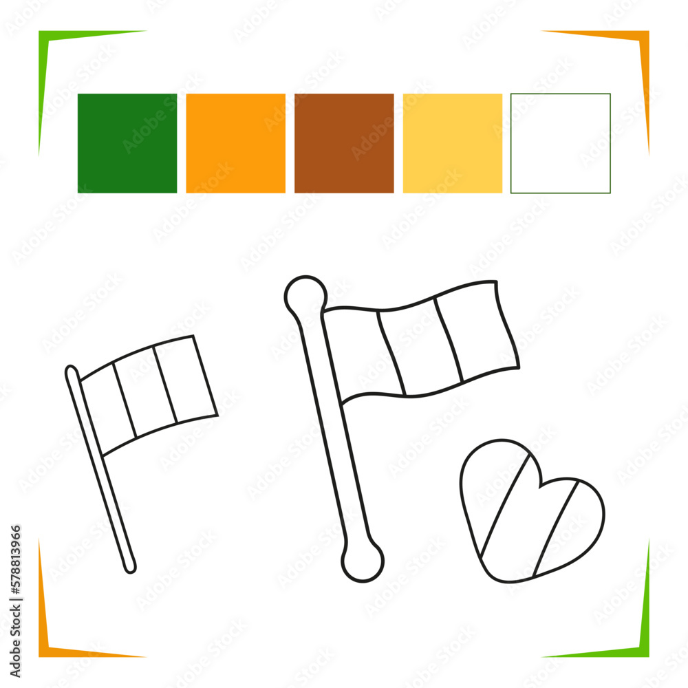 Flag Coloring Page. Vector Educational worksheet colored by sample ...