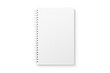 Spiral bound notebook mockup template with white paper cover isolated on a transparent background, PNG. High resolution.