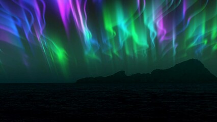 the abstract background of the multi -colored northern lights and mountains in the north, a bright i