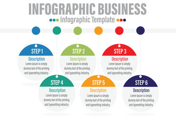 Aufkleber - 6 Steps Modern Timeline diagram with workflow and circles presentation vector infographic. Infographic template for business. 