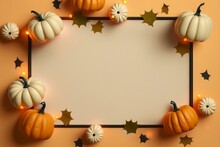 Halloween Banner With Pumpkins On A Light-colored Background And Wide Empty Space In The Middle, With A Halloween Aesthetic. Generative AI.