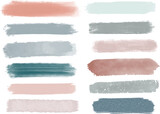 Fototapeta Dinusie - Set of different paint brush strokes in pastel colors. Artistic design elements, grungy and watercolor background vector illustration