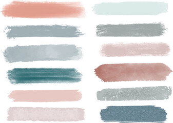 set of different paint brush strokes in pastel colors. artistic design elements, grungy and watercol