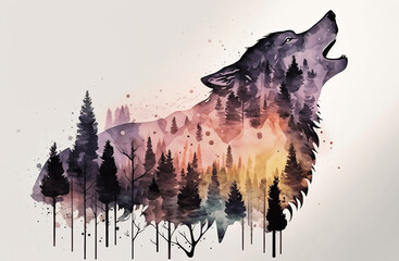  abstract background of a wolf and a forest, created with generative AI