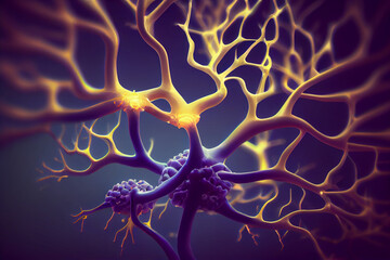 Fototapete - The process of neuroplasticity, showing how new neural pathways are formed through repeated use and strengthening. Generative AI technology.