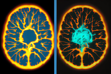 Aufkleber - A before-and-after brain scan of an individual who has undergone neuroplasticity-based therapy, showing significant changes in brain structure and function. Generative AI technology.