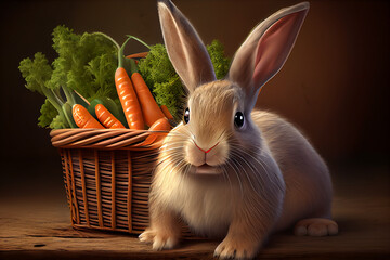 Poster - A playful cartoon or illustration of the Easter Bunny, often portrayed with a basket of eggs or carrots. Generative AI technology.
