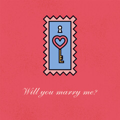 Canvas Print - Marry Me Postal Stamp. Vector illustration