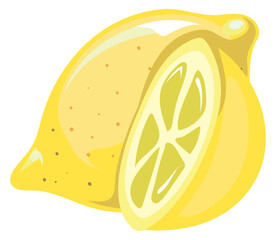 Canvas Print - Lemon icon. Cartoon whole citrus and cutted fruit