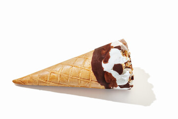 Wall Mural - vanilla ice cream with cone on on white background