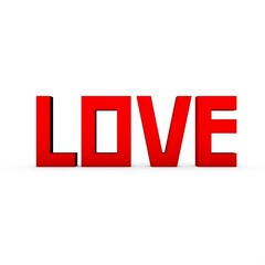 Poster - Red 3d word Love with a shadow at the bottom. Feelings and emotions.