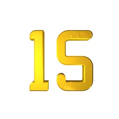 Poster - Golden 3d number 15 on a white background.