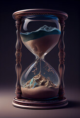 Poster - hourglass, with sand flowing from the top to the bottom chamber,  Generative AI technology.