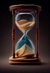 Poster - hourglass, with sand flowing from the top to the bottom chamber,  Generative AI technology.