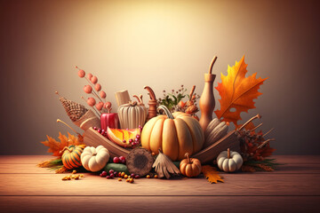 Happy Thanksgiving on dark background. Illustration AI Generative