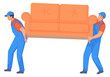 © ssstocker - Movers carrying couch. Moving service workers with furniture