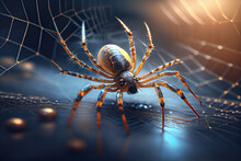 A Close-up Image Of A Spider Weaving Its Web, With The Spider's Body And Legs In Sharp Focus And The Web Itself Appearing As A Delicate, Glistening Mesh In The Background.Generative AI Technology