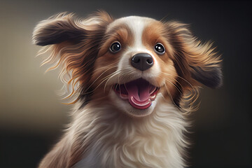 Poster - A cute puppy with a wagging tail and a happy expression. Generative AI technology.