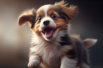 Poster - A cute puppy with a wagging tail and a happy expression. Generative AI technology.
