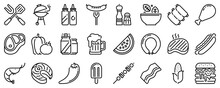 Line Icons About Barbecue On Transparent Background With Editable Stroke.
