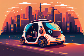 Wall Mural - Smart car concept Autonomous self-driving vehicle on the city road Vector illustration