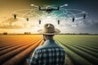 Person analyzing data from multiple drones to make informed agricultural decisions, concept of Data Visualization and Decision Making, created with Generative AI technology