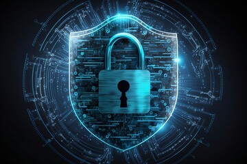 network cybersecurity and information against threats, shield illustration