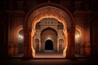 © AIGen - Glimpsing History: Illuminated Archway of an Ancient Indian Palace at Dusk. Generative AI