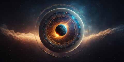 glowing sphere and planet, space portal generative ai