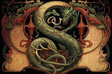 Lucifer In Serpent Form: An Art Nouveau Inspired Illustration Generative AI