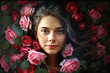 jovem bela mulher entre rosas 