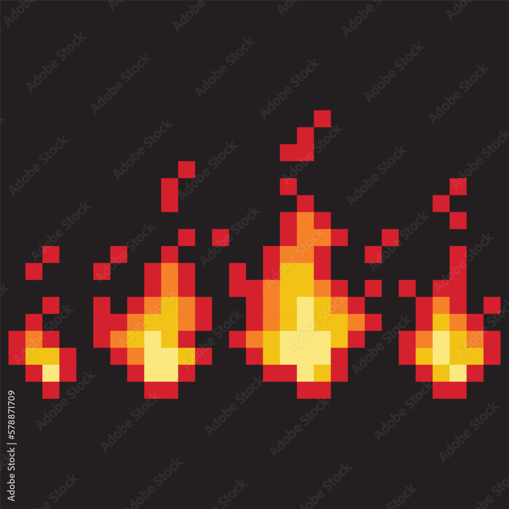 8 bit pixel style fire flame isolated on black background Stock Vector ...