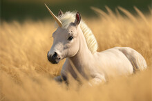 Unicorn Gold Horn In The Field Generative AI