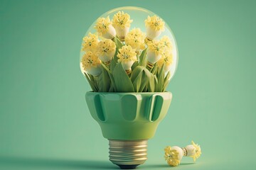Poster - incredible yellow light bulbs shining in a flowerpot, a unique concept amongst other light bulbs on 